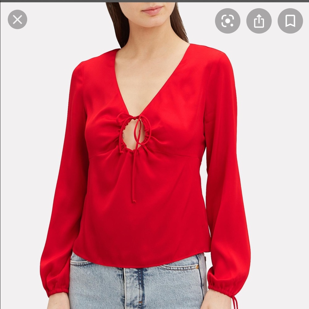 INTERMIX Red Long-Sleeve Keyhole Blouse
